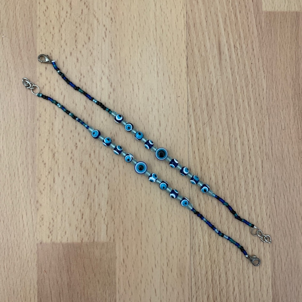 Set of 2 evil eye 🧿 blue glass bead bracelets